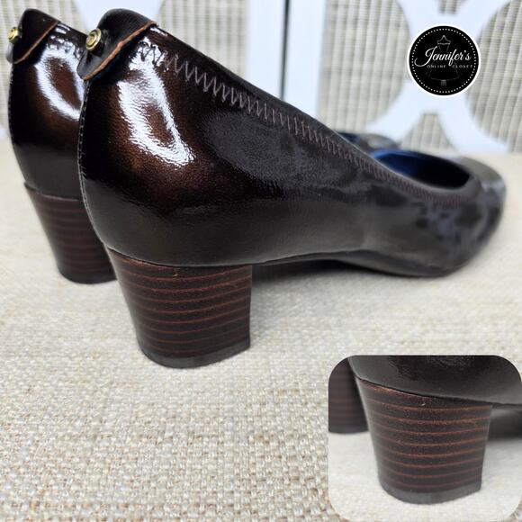 Rockport Dark Brown NWOT Patent Leather Slip On Block Heel Pumps Size 7W - Picture 7 of 13